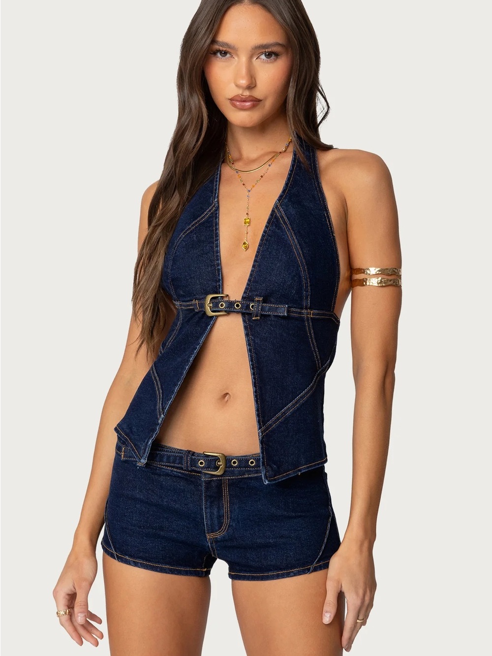 Edikted Ciel Split Front Denim Halter